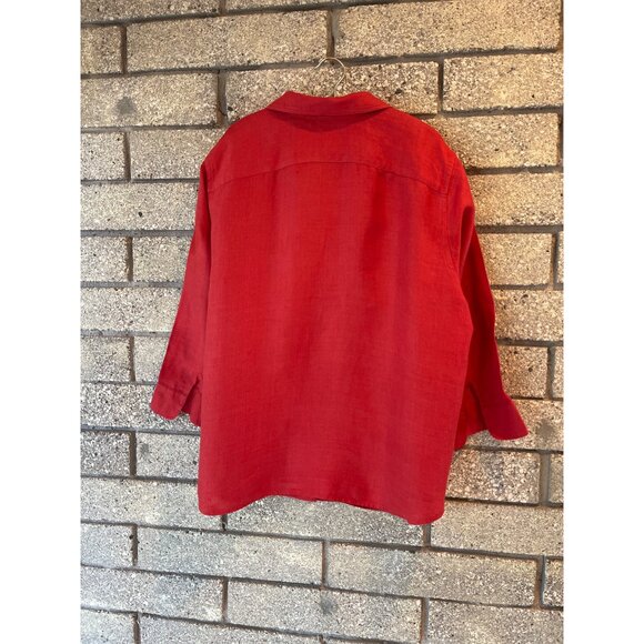 Ralph Lauren Womens Red Oversized Button-Up Shirt With 3/4 Sleeves & Embroidered - Picture 10 of 14